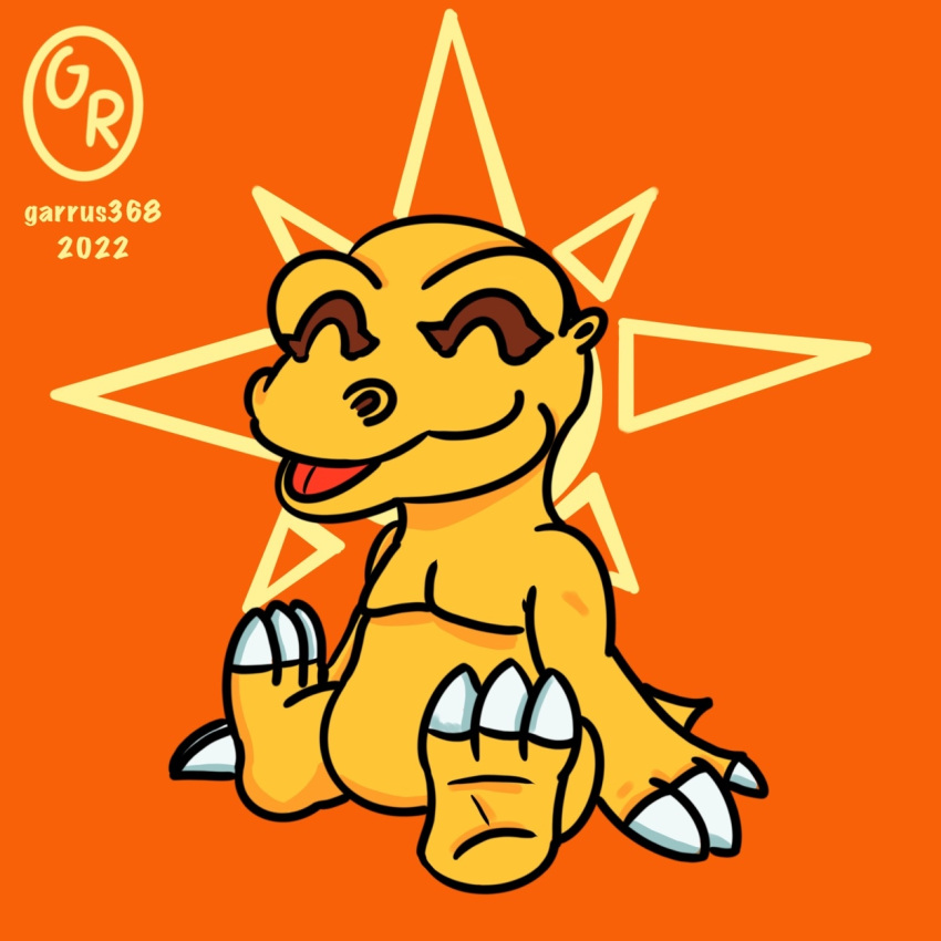 agumon anthro bandai_namco chibi cute_expression cute_eyes digimon digimon_(species) digimon_adventure feet garrus368 hi_res male paws smile solo tail tongue yellow_body