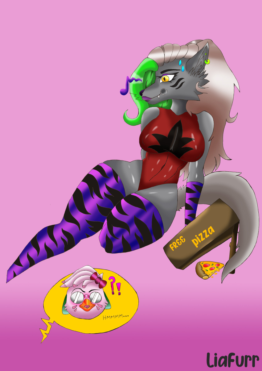 absurd_res animatronic anthro big_breasts breasts canid canine canis chica_(fnaf) chiken clothing duo eyewear female female/female five_nights_at_freddy's five_nights_at_freddy's:_security_breach fur glamrock_chica_(fnaf) glasses glistening glistening_body grey_body grey_fur hi_res imminent_sex legwear leotard liafurr looking_away machine mammal mature_female robot roxanne_wolf_(fnaf) scottgames shy stockings thick_thighs video_games wolf