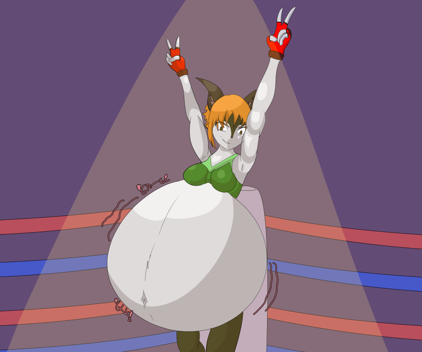 absurd_res anthro athletic belly big_belly boxing digestion_noises female female/female female_pred hi_res hyper hyper_belly lagomorph leporid mammal monarchyvore rabbit solo sport tagme vore