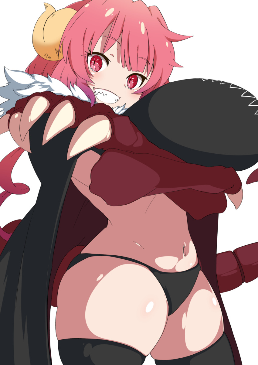 absurd_res animal_humanoid big_breasts big_butt breasts butt claws clothing dragon dragon_humanoid female hair hi_res holding_breast horn horned_humanoid huge_breasts humanoid ilulu legwear miss_kobayashi's_dragon_maid navel ojikurage panties pink_hair red_eyes segmented_tail sharp_teeth short_stack small_waist solo teeth thick_thighs thigh_highs thong underwear wide_hips