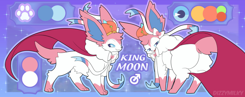 ambiguous_gender cape clothing crown dizzymilky eeveelution feral generation_6_pokemon hi_res king_moon model_sheet nintendo pokemon pokemon_(species) ribbons solo sylveon video_games