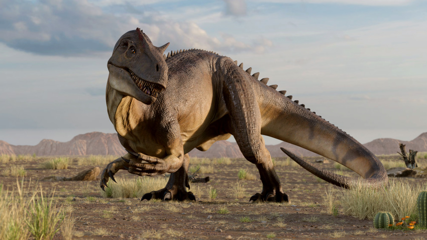 16:9 2022 3d_(artwork) 4k absurd_res allosaurid allosaurus ambiguous_gender cactus claws desert detailed_background digital_media_(artwork) dinosaur feral grass hi_res ivorylagiacrus looking_at_viewer open_mouth outside plant reptile scales scalie sharp_claws sharp_teeth sky smile smiling_at_viewer solo teeth teeth_visible theropod widescreen