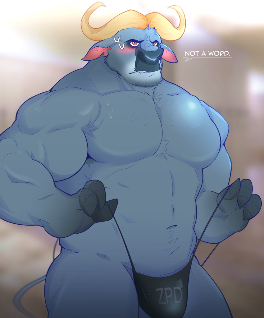 anthro blush bovid bovine bulge chief_bogo clothed clothing disney hi_res male mammal obstacle033 true_buffalo underwear underwear_only water_buffalo zootopia