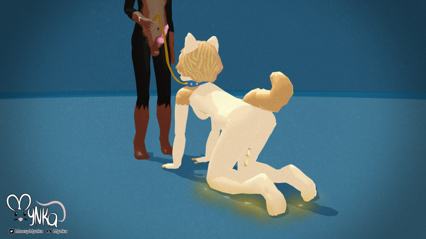 3d_(artwork) all_fours ambiguous_gender anatomically_correct anatomically_correct_genitalia animal_genitalia animal_penis anthro balls bodily_fluids canine_penis cel_shading collar digital_media_(artwork) dominant erection genital_fluids genitals hi_res humanoid_genitalia humanoid_penis leash low-angle_view male marius(mynka) moobs mynka nude owen_(justbebabes) peeing penis petplay roleplay shaded simple_background solo submissive submissive_male urine urine_on_ground urine_pool urine_stream watersports