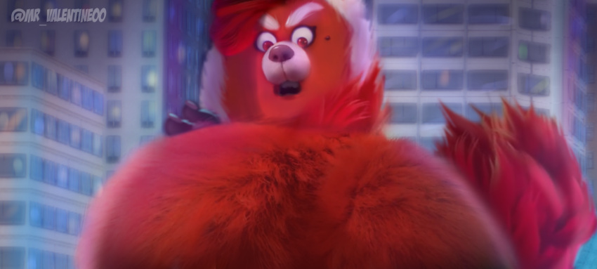 ailurid big_butt butt butt_focus city disney edit edited_screencap female fur hair hi_res looking_back mammal ming_lee_(turning_red) mr_valentine00 pixar red_body red_fur red_hair red_panda solo stuck turning_red white_body white_fur