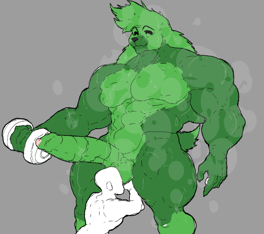 2021 abs alex_(carpetwurm) anon anthro ball_sniffing ball_worship biceps bodily_fluids duo erection exercise eyes_closed faceless_character faceless_male foreskin fur genitals green_body green_fur hi_res humanoid_genitalia humanoid_penis kknssd lagomorph leporid male male/male mammal muscular musk nude penis rabbit smile sniffing sweat weightlifting workout