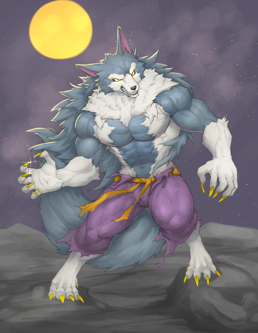 anthro canid canine canis capcom captainjohkid claws darkstalkers full_moon hi_res jon_talbain male mammal moon muscular muscular_anthro muscular_male night nipples sharp_claws solo video_games were werecanid werecanine werewolf wolf yellow_claws