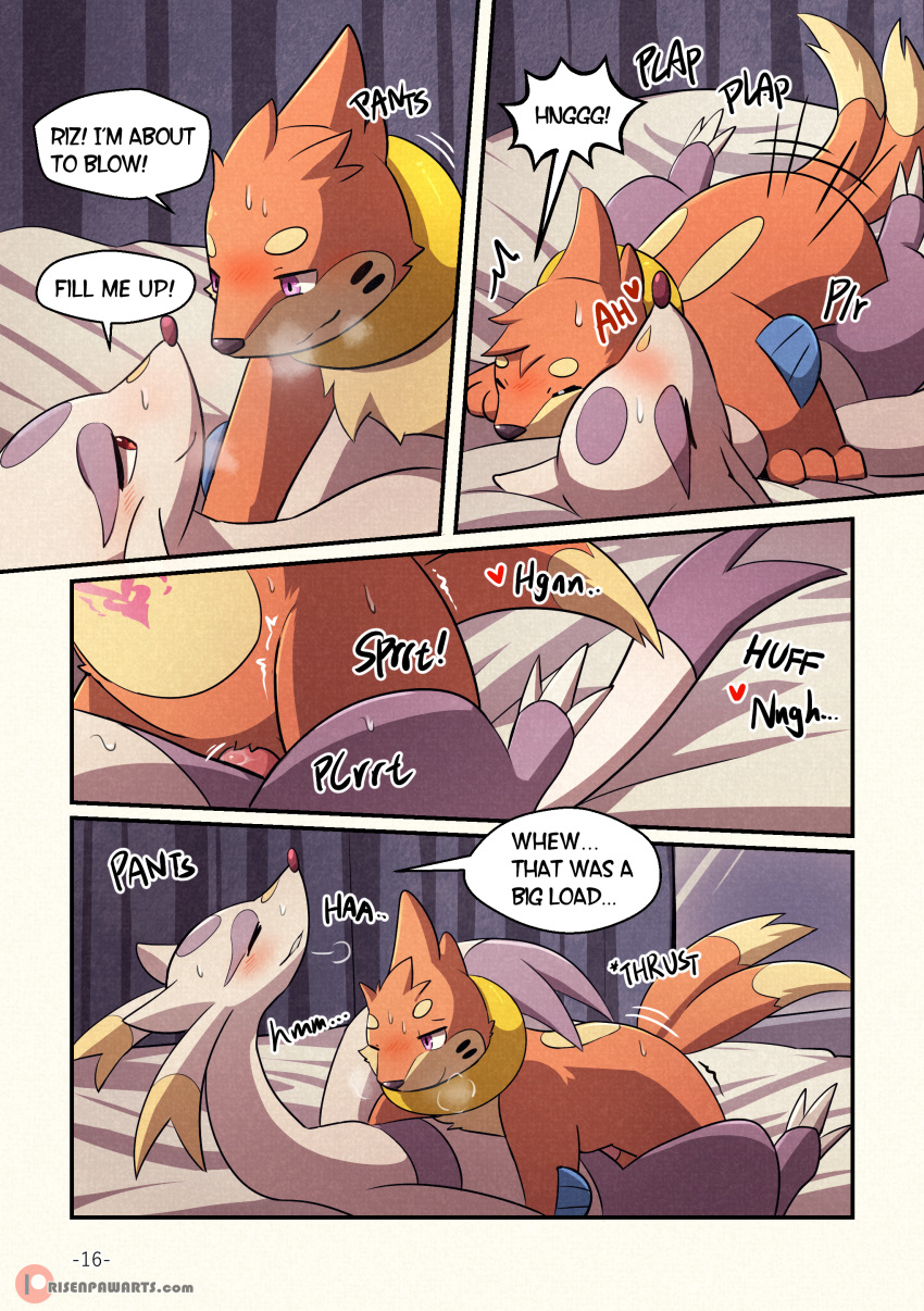 absurd_res animal_genitalia balls blush bodily_fluids buizel butt close-up comic cum cum_inside cute_fangs dripping duo ejaculation english_text fangs female female_penetrated feral feral_on_feral fin fluffy from_front_position generation_4_pokemon generation_5_pokemon genital_fluids genitals hi_res legs_up looking_pleasured lying male male/female male/male male_penetrating male_penetrating_female mammal mating_press mienshao missionary_position mustelid nintendo on_back orange_body orgasm penetration pokemon pokemon_(species) precum pussy pussy_juice raised_tail rear_view risenpaw sex sheath spread_legs spreading sweat text vaginal vaginal_penetration video_games