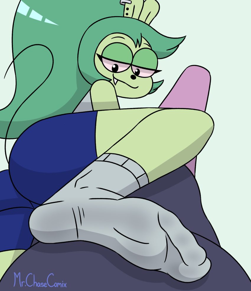 adult_fink anthro cartoon_network clothing duo female fink_(ok_k.o.!_lbh) footwear green_hair hair hi_res human male mammal mrchasecomix murid murine ok_k.o.!_let's_be_heroes professor_venomous rat rodent socks