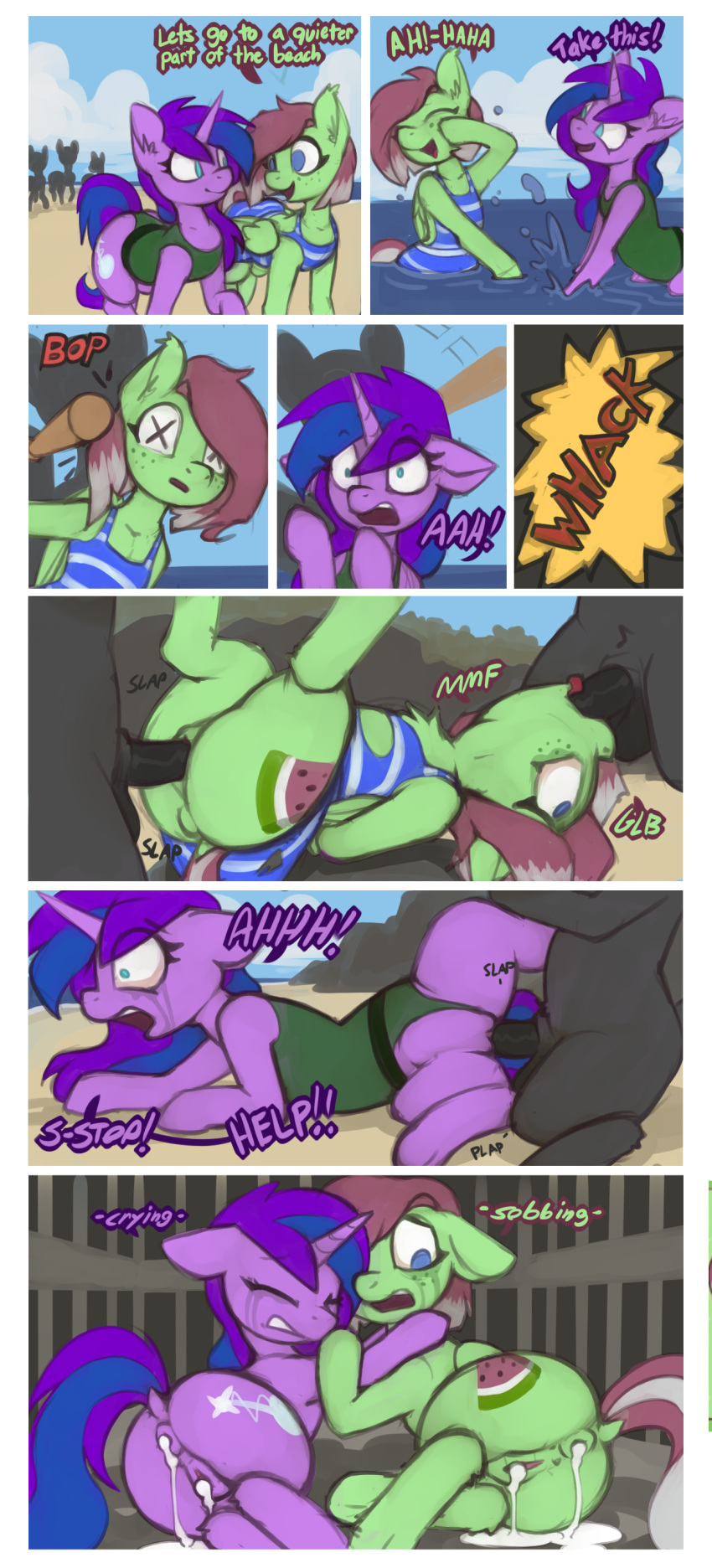 absurd_res beach captured comic cutie_mark dialogue english_text equid equine female female_penetrated feral forced gangbang group group_sex hasbro hi_res horn horse male male/female male_penetrating male_penetrating_female mammal marsminer my_little_pony oral outside pegasus penetration pony rape seaside sex text unicorn vaginal vaginal_penetration wings