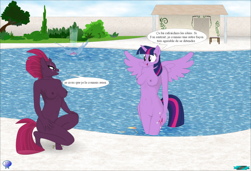 anthro breasts earth_pony equid equine fab3716 female french_text friendship_is_magic genitals group hasbro hi_res horn horse mammal my_little_pony my_little_pony:_the_movie_(2017) nude pinkie_pie_(mlp) pony pussy swimming_pool tempest_shadow_(mlp) text trio twilight_sparkle_(mlp) unicorn winged_unicorn wings