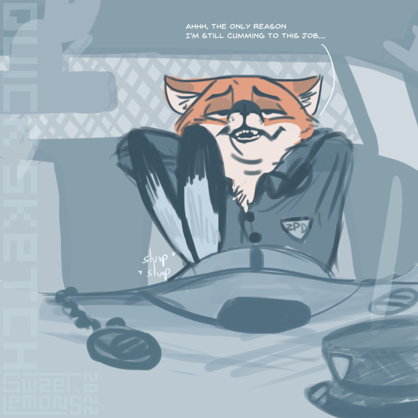 2022 anthro badge black_nose canid canine canis car cheek_tuft clothing dark_nose digital_drawing_(artwork) digital_media_(artwork) digital_painting_(artwork) disney duo english_text eyebrows eyelashes facial_tuft fellatio female fox fur grey_body grey_fur hands_behind_head hat headgear headwear hi_res inner_ear_fluff inside inside_car judy_hopps lagomorph leporid long_ears looking_pleasured male male/female mammal multicolored_body multicolored_fur nick_wilde open_mouth oral orange_body orange_fur penile prick_ears rabbit radio sex shaded signature simple_coloring simple_eyes simple_shading sitting sketch sketchy slurp smile snout solo steering_wheel sweet.lemons teeth teeth_showing teeth_visible text tuft two_tone_body two_tone_fur vehicle zootopia