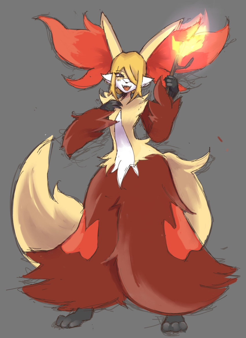 2022 alternate_species anthro big_ears biped blonde_hair canid canine delphox digital_media_(artwork) elemental_manipulation fire fire_manipulation fluffy fluffy_tail full-length_portrait fur furrification generation_6_pokemon grey_eyes guide_lines hair hand_on_chest hi_res holding_object inner_ear_fluff magic_user male mammal multicolored_body multicolored_fur nintendo nude open_mouth open_smile orange_body orange_fur pokemon pokemon_(species) portrait red_body red_fur simple_background sketch smile soggierthanthou solo standing stick tuft video_games volo_(pokemon) white_body white_fur yellow_body yellow_fur