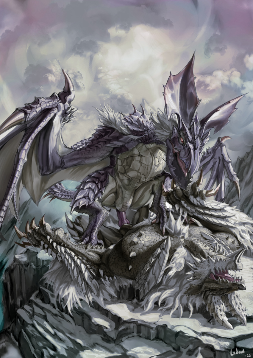 2022 absurd_res bird_wyvern capcom claws cowgirl_position dragon duo erection fanged_wyvern female female_penetrated feral feral_on_feral flying_wyvern from_front_position genitals hi_res horn ledove male male/female male_on_bottom male_penetrating male_penetrating_female membrane_(anatomy) membranous_wings monster_hunter mountain nude on_bottom on_top open_mouth outside penetration penile penile_penetration penis scalie sex snow stygian_zinogre tongue video_games white_body wings wyvern yian_garuga zinogre