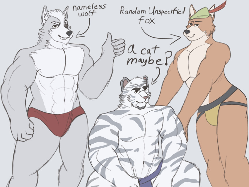 4:3 abs anthro arknights biceps bulge butt canid canine canis canus clothing crossed_legs disney felid feline fox group hi_res hypergryph jessoji jockstrap jockstrap_only looking_at_viewer male male/male mammal mountain_(arknights) muscular muscular_anthro muscular_male muscular_thighs nintendo pantherine pecs robin_hood robin_hood_(disney) sitting sketch sketchy standing star_fox stripes studio_montagne thong thong_only tiger triceps trio underwear video_games wolf wolf_o'donnell