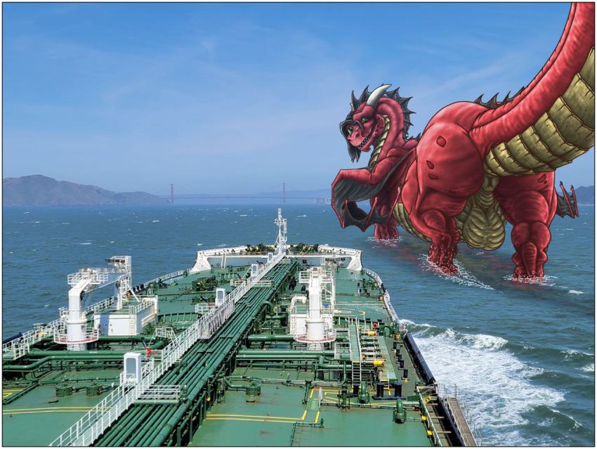 ajder anus balls belly bridge butt dorsal_fin dragon feral fin fin_hair folded_wings genitals horizon looking_back macro male mandarax merchant_ship mountain perspective photo_background photo_edit pseudo_hair raised_tail rear_view sea ship solo splash tanker_(ship) vehicle water watercraft wings