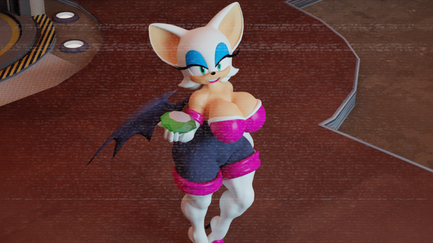 3d_(artwork) anthro armwear big_breasts blender_(software) boots breasts camera_view chaos_emerald chiropteran cleavage clothed clothing digital_media_(artwork) elbow_gloves female footwear gloves handwear hi_res high_heeled_boots high_heels holding_object legwear looking_at_viewer mammal rouge_the_bat sega solo sonic_the_hedgehog_(series) static thigh_boots thigh_highs twintails3d wings