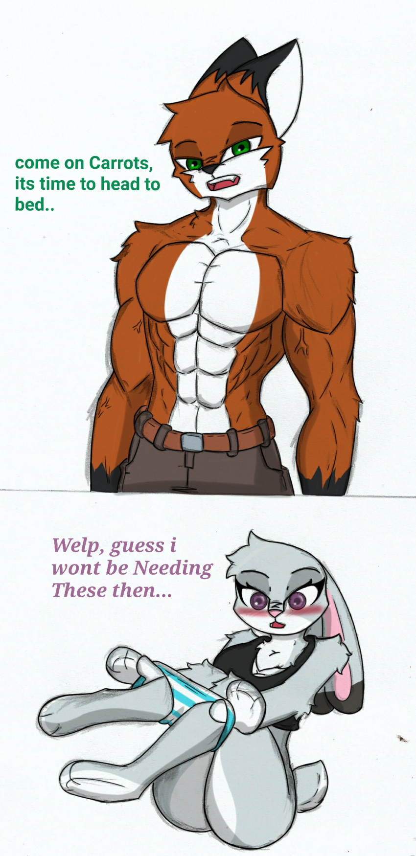 anthro big_breasts blush breasts clothing disney duo female hi_res judy_hopps male male/female muscular nick_wilde pace-maker panties thick_thighs underwear undressing wildehopps zootopia