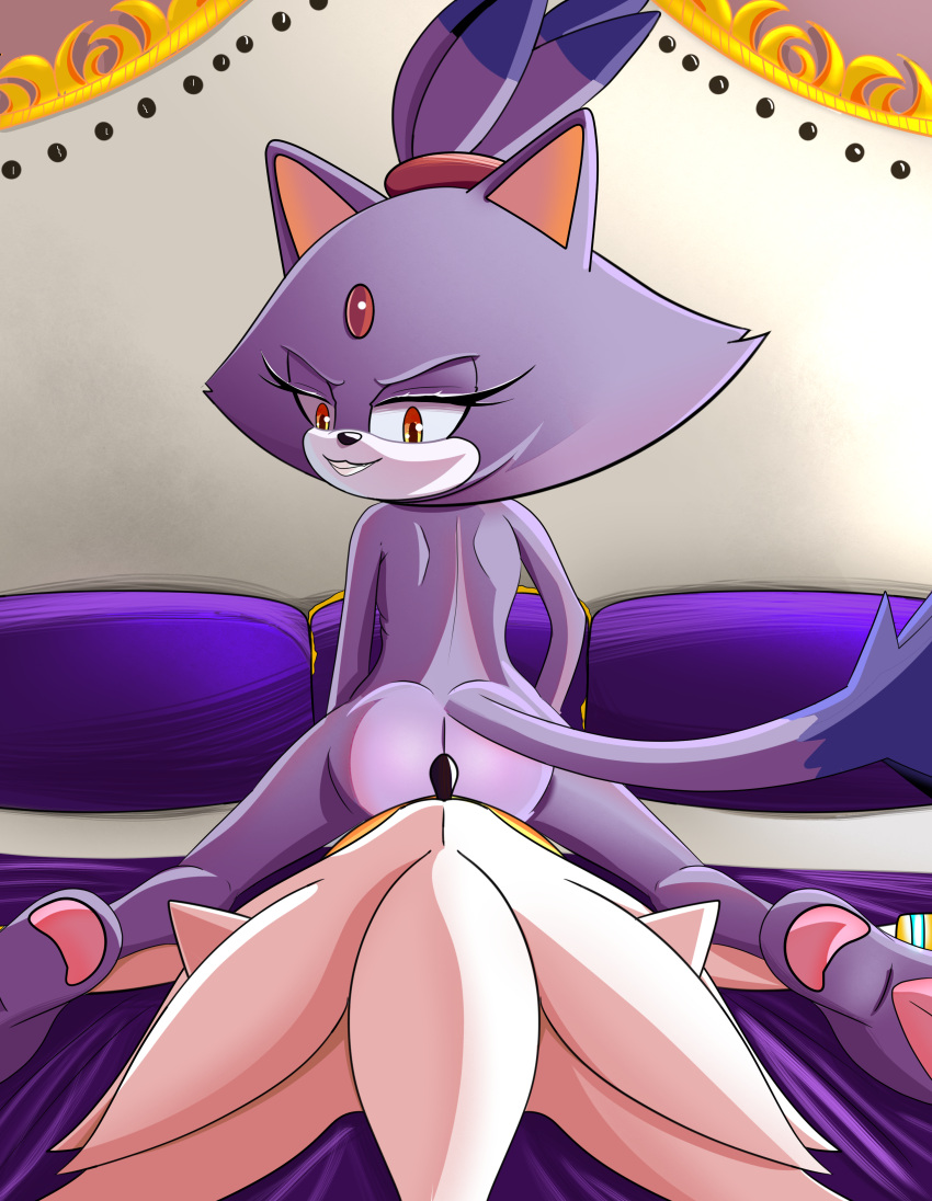 absurd_res anal anthro bed blaze_the_cat bluebutterz butt cunnilingus duo eulipotyphlan feet felid feline female furniture hedgehog hi_res male male/female mammal oral pillow purple_body rimming sega sex silver_the_hedgehog smile smirk sonic_the_hedgehog_(series) spread_legs spreading vaginal white_body