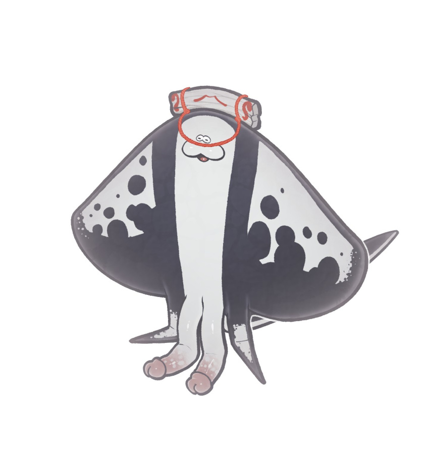 2022 2_penises :3 anthro batoid big_man_(splatoon) clothing derek_hetrick fin fish flaccid genitals grey_body headdress headgear headwear hi_res humanoid_genitalia humanoid_penis long_penis male manta_ray marine markings multi_genitalia multi_penis open_mouth penis simple_background solo spots spotted_body spotted_markings standing stingray white_background