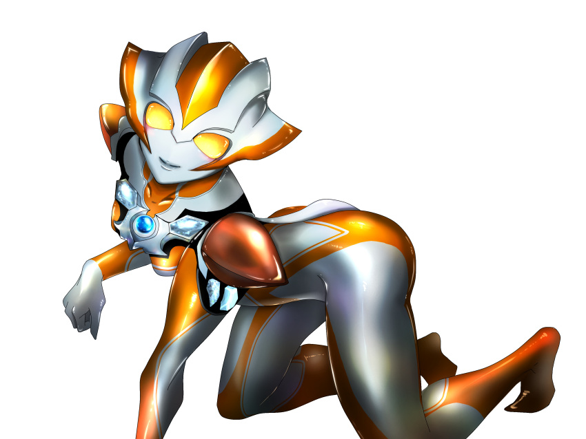 1girl absurdres alien ass breasts curvy highres science_fiction simple_background small_breasts solo surf-rider thighs ultra_series ultraman_r/b ultrawoman_grigio white_background yellow_eyes