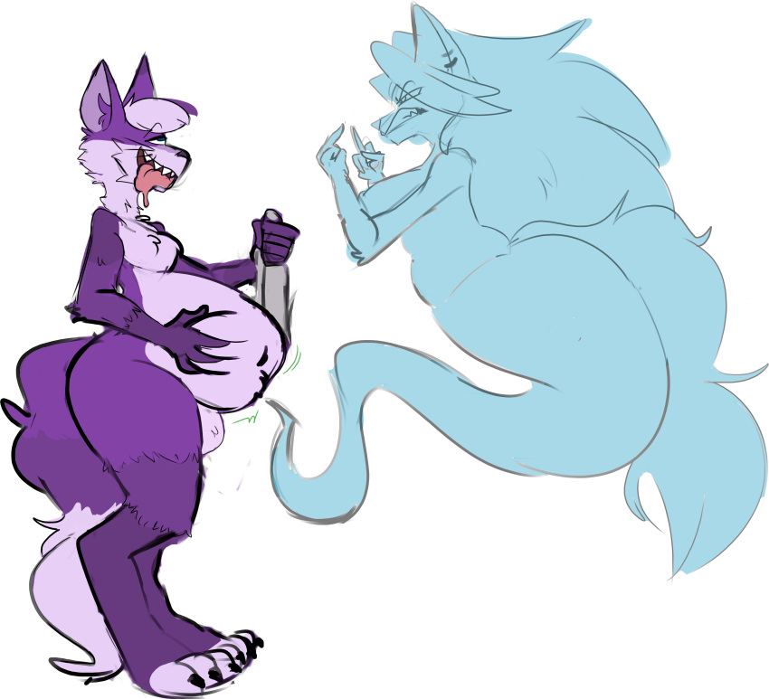 absurd_res after_vore anthro belly big_belly canid canid_demon canine canis demon duo female female_prey fox ghost gorbin haunted haunted_belly hellhound helluva_boss hi_res honeycoves loona_(helluva_boss) male male/female male_pred mammal post-vore spirit vis_(gorbin) vore wolf