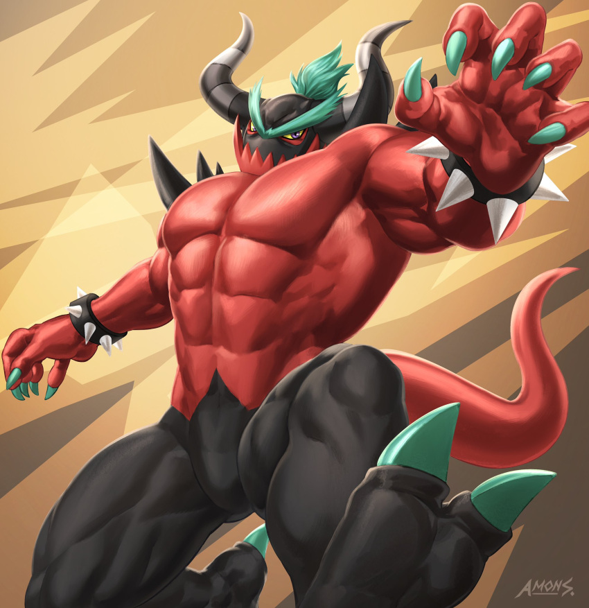 2_toes 5_fingers abs abstract_background amon-sydonai biceps big_muscles black_body black_low black_skin blue_claws blue_hair blue_toenails bracelet claws curved_horn eyebrows fangs featureless_crotch feet fingers hair hi_res horn horned_humanoid humanoid jewelry long_tail looking_at_viewer male manly monstrous_humanoid muscular muscular_arms muscular_humanoid muscular_legs muscular_male muscular_thighs nails not_furry pecs ponytail pose purple_eyes red_body red_skin red_tail sega serratus sharp_claws sharp_nails sharp_toenails solo sonic_the_hedgehog_(series) spiked_bracelet spikes the_deadly_six toenails toes triceps unibrow watermark wristband yellow_sclera zavok zeti