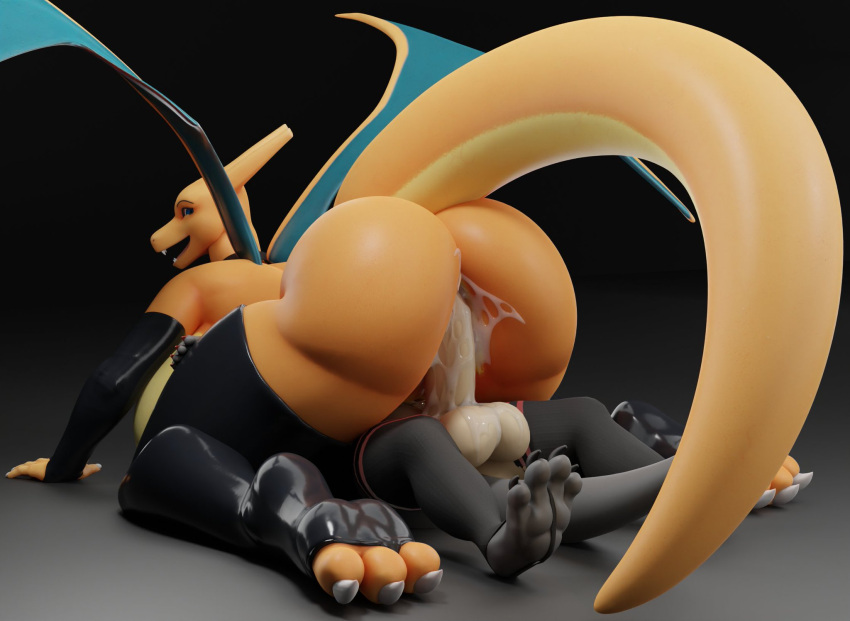 anal anal_penetration anthro armwear balls big_balls big_breasts big_butt big_penis big_tail blue_eyes bodily_fluids breasts butt charizard claws clothing cum cum_in_ass cum_inside dragon duo fallen_angel_(artist) female generation_1_pokemon genital_fluids genitals hi_res horn larger_female legwear looking_pleasured male male/female nintendo on_top open_mouth penetration penis pokemon pokemon_(species) size_difference smaller_male toe_claws video_games wings yuki_(evov1) yukizard_(evov1)