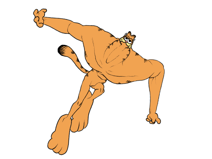 3_toes 4_fingers anthro attack big_feet domestic_cat dreamscreep feet felid feline felis fingers front_view fur garfield_(series) garfield_the_cat hi_res leaning leaning_forward looking_at_viewer male mammal muscular muscular_male orange_body orange_fur small_head solo striped_body stripes toes