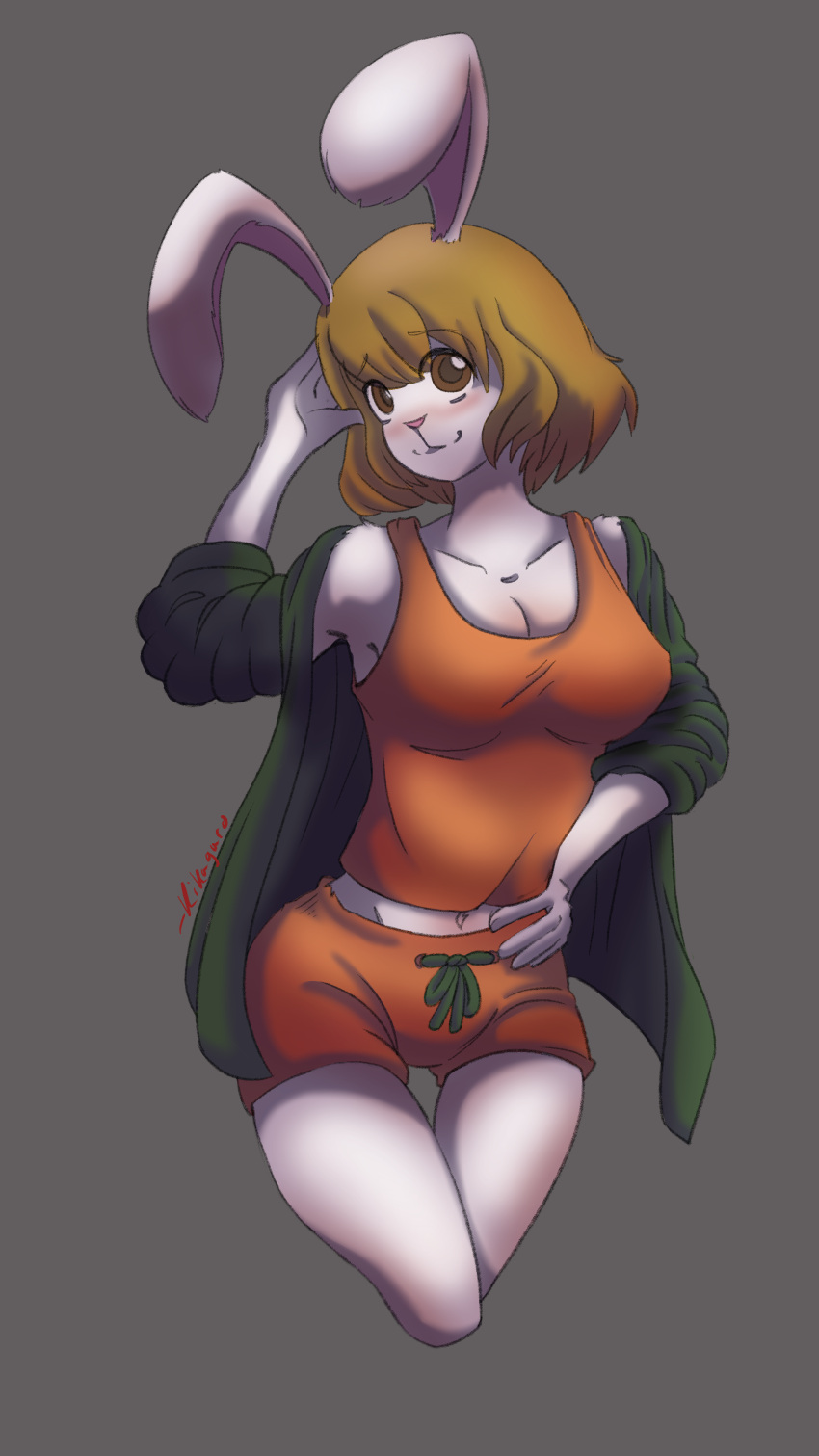 absurd_res anthro blonde_hair breasts carrot_(one_piece) cleavage clothed clothing female fur hair hare hi_res humanoid kikagaro lagomorph leporid mammal one_piece pinup pose rabbit solo usagi white_body white_fur