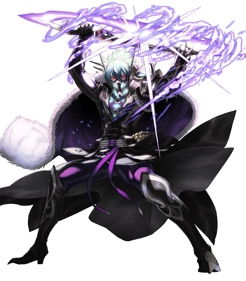 1boy armor armored_boots bangs belt blue_hair boots cape energy_sword fire_emblem fire_emblem_heroes full_body fur_trim gauntlets glowing glowing_eyes gradient gradient_hair highres holding holding_sword holding_weapon kozaki_yuusuke lif_(fire_emblem) long_sleeves male_focus mask multicolored_hair neon_trim non-web_source official_art red_eyes short_hair shoulder_armor sword transparent_background two-tone_hair weapon white_hair