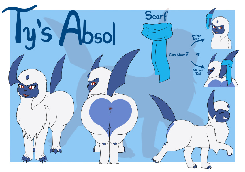 absol belly blueflarefox1 butt female feral generation_3_pokemon hi_res model_sheet nintendo pokemon pokemon_(species) scarf solo ty's_absol_(tyminster5) video_games