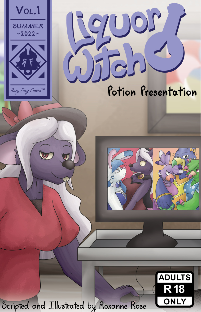 absurd_res anthro bow_ribbon clothing comic computer computer_mouse cover cover_art cover_page english_text female hi_res magic_user mammal murid murine nails rat rodent roxythefoxy solo text witch