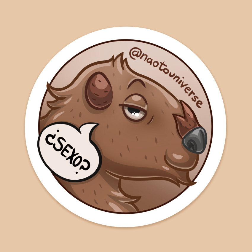 1:1 anthro capibara capybara caviid half-closed_eyes hi_res male mammal naoto narrowed_eyes rodent simple_background solo speech_bubble sticker stickers text