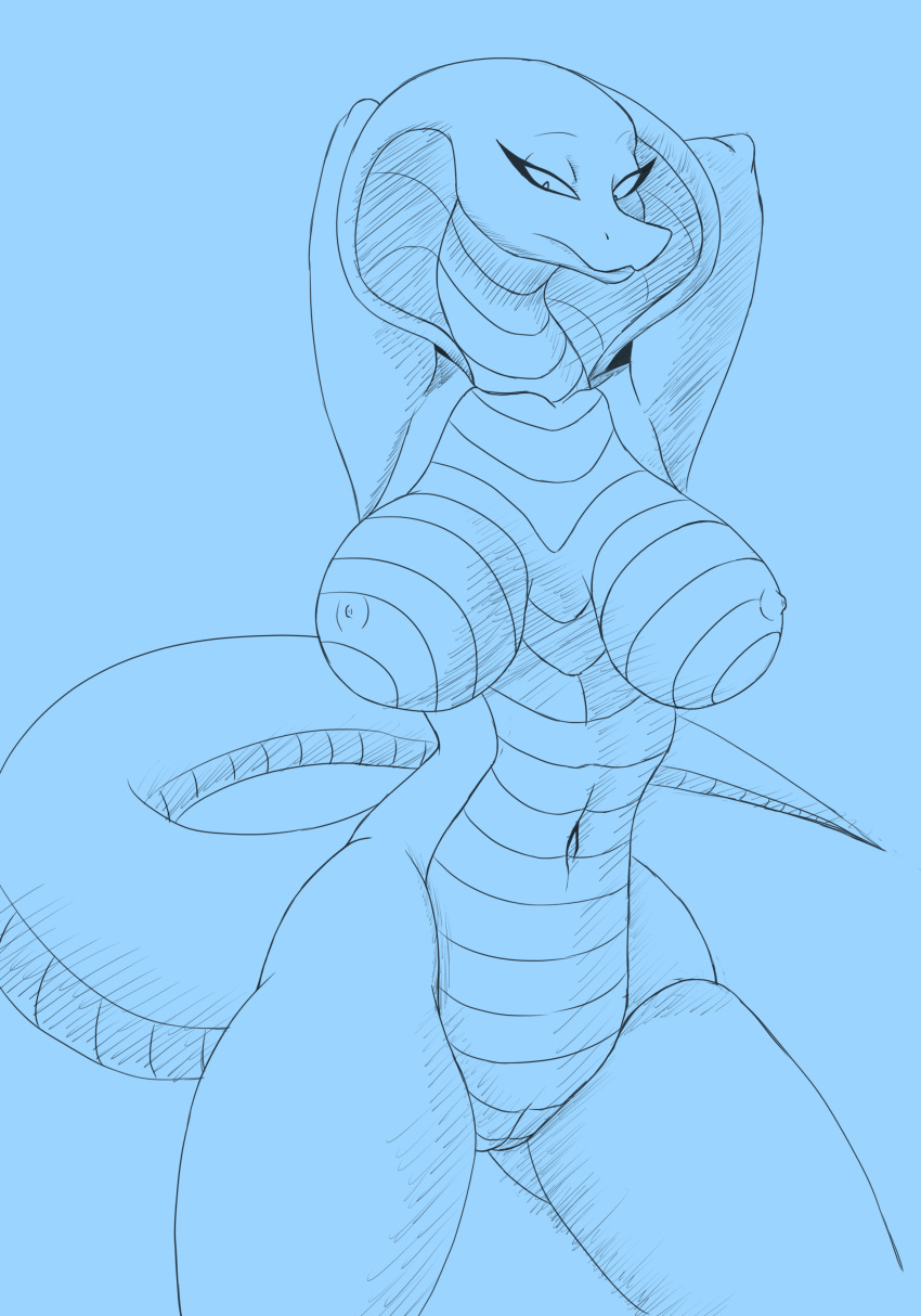 abby_(therobd) absurd_res anthro breasts cobra female genitals hi_res lizard looking_down pussy reptile scalie sketch snake solo therobd
