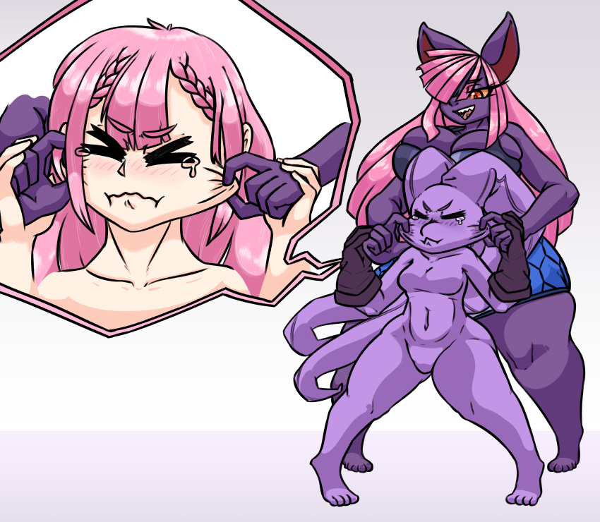 absurd_res big_breasts breasts goblin hair henchmen hi_res humanoid imp pink_hair purple_body purple_skin short short_stack slightly_chubby species_transformation teapot tentacles thick thick_thighs transformation vivianne wide