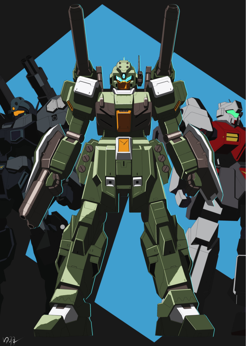 beam_cannon commentary_request comparison earth_federation gm_iii gundam highres hiwa_industry jeddah jesta_cannon mecha mobile_suit moon_gundam no_humans radio_antenna robot science_fiction shield shoulder_cannon signature