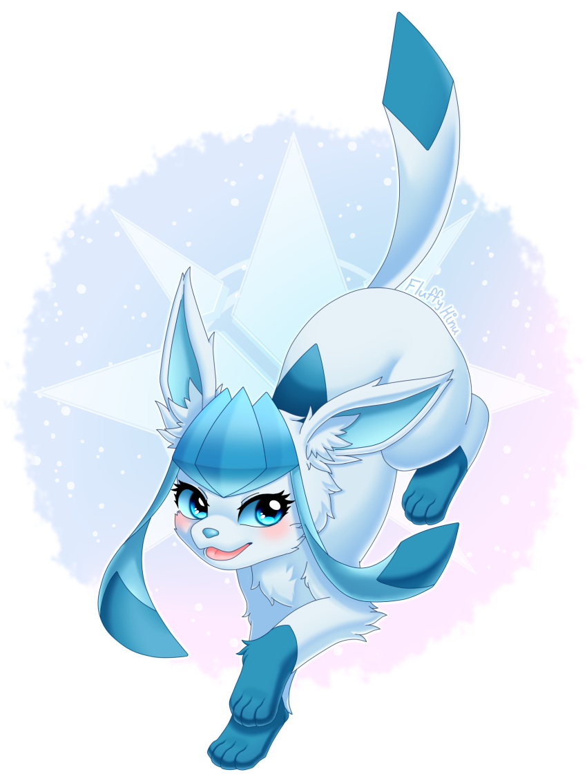 4_toes absurd_res blue_body blue_fur blush eeveelution feet female feral fluffy_hinu fur generation_4_pokemon glaceon happy hi_res leg_markings markings nintendo pokemon pokemon_(species) quadruped solo tail toes