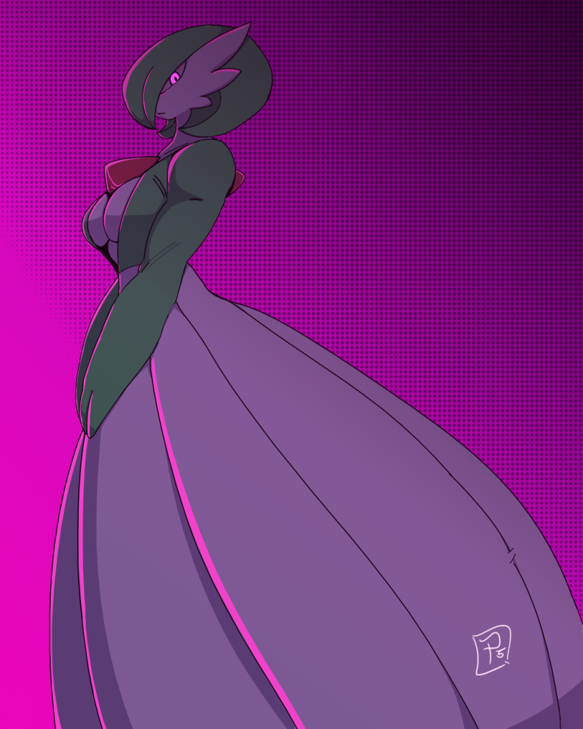 2024 4:5 big_breasts breasts clothed clothing colored digital_drawing_(artwork) digital_media_(artwork) digital_painting_(artwork) female gardevoir generation_3_pokemon hair hi_res humanoid looking_at_viewer nintendo pink_eyes pinscher_5d pokemon pokemon_(species) shaded signature simple_background solo white_body white_skin