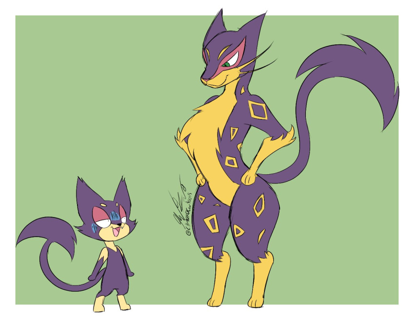 chaokocartoons domestic_cat duo felid feline felis generation_5_pokemon leopard liepard mammal nintendo pantherine pokemon pokemon_(species) purrloin standing tail