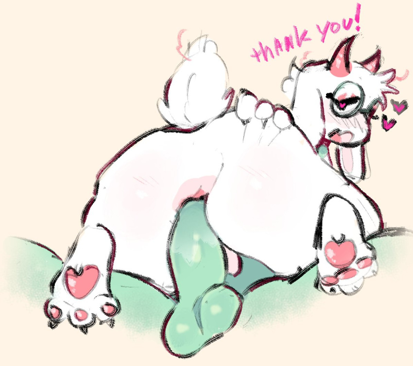 2023 anal anal_penetration anthro anus balls blush bovid butt caprine cornymember deltarune digital_drawing_(artwork) digital_media_(artwork) duo english_text eyelashes eyewear faceless_character fluffy fluffy_tail fur genitals girly glasses goat green_penis hand_on_butt heart_eyes heart_symbol horn looking_back male male/male mammal open_mouth pawpads penetration penile penile_penetration penis penis_in_ass pink_horn pink_pawpads ralsei rear_view round_glasses sex short_tail simple_background tail text thank_you undertale_(series) white_body white_fur