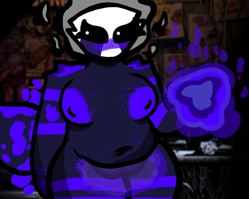animatronic anthro big_breasts blush body_blush breasts digital_media_(artwork) eyeliner female five_nights_at_freddy's five_nights_at_freddy's_2 freckles fur genitals machine magic makeup marionette_(fnaf) navel nipples nude pussy pussy_blush robot rub_pupet_(character) rub_puppet scottgames simple_background solo tail text uulitch