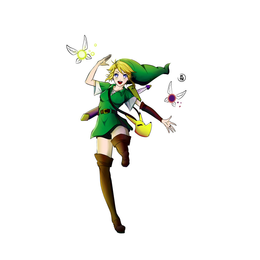 1girl absurdres colorful fairy genderswap highres link mask sword the_legend_of_zelda the_legend_of_zelda:_majora's_mask weapon white_background zakuro_manga