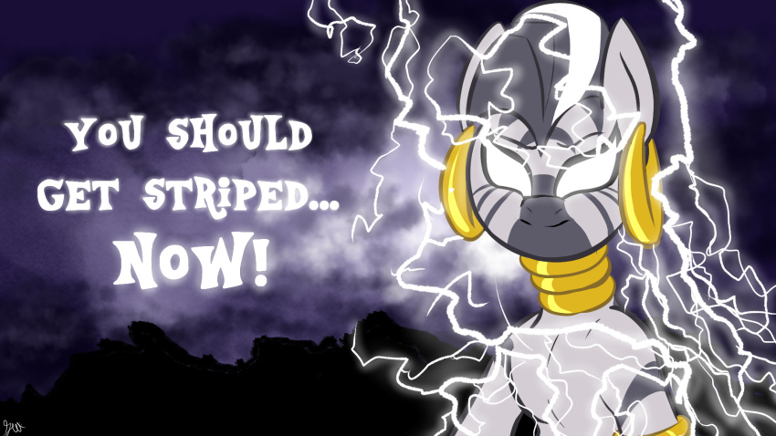 electricity equid equine female feral friendship_is_magic gloryworm hasbro hi_res lightning low_tier_god mammal meme my_little_pony solo striped_(kink) zebra zecora_(mlp)