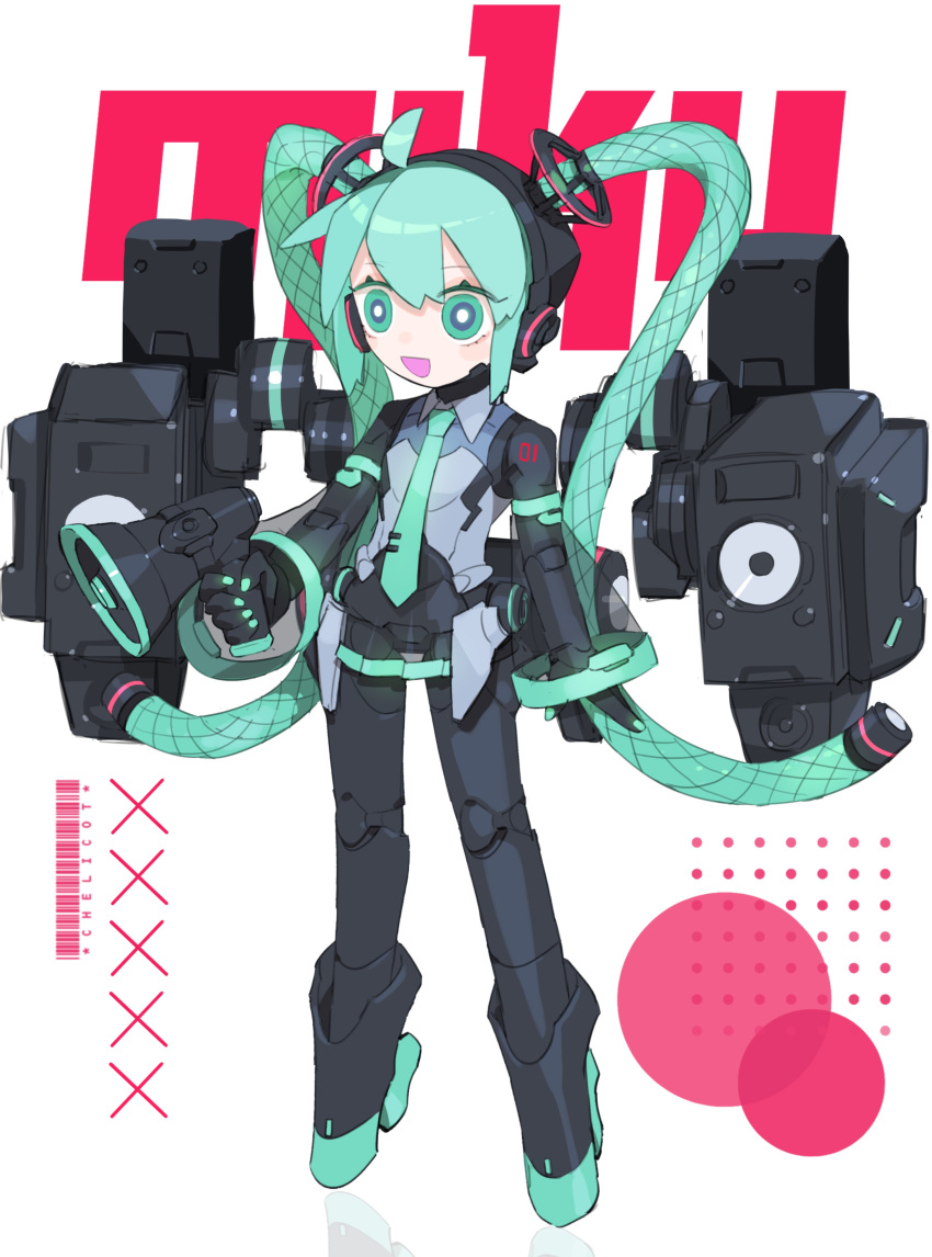 1girl absurdres ahoge android aqua_eyes aqua_hair aqua_necktie barcode bare_shoulders black_sleeves bright_pupils cable_hair character_name cheri_zao detached_sleeves full_body hatsune_miku highres holding holding_megaphone joints long_hair looking_at_viewer mechanical_parts megaphone miniskirt necktie number_tattoo proto_miku_(cheri_zao) robot_girl robot_joints see-through see-through_skirt see-through_sleeves shirt simple_background skirt sleeveless sleeveless_shirt solo standing tattoo very_long_hair vocaloid white_background white_pupils