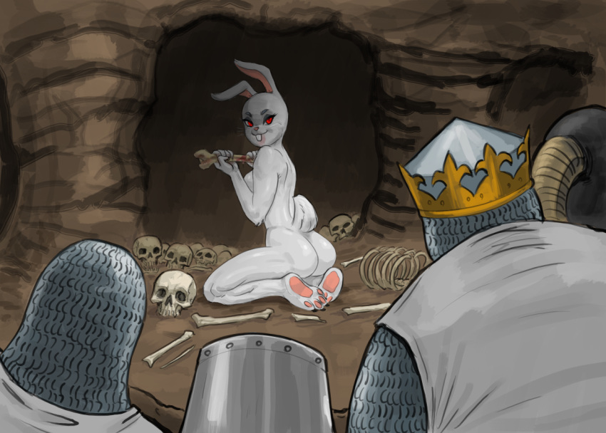 2024 anthro armor bone cave clothed clothing crown female flick-the-thief group headgear helmet human humor knight lagomorph leporid magic_user male mammal monty_python monty_python_and_the_holy_grail nude rabbit rabbit_of_caerbannog red_eyes skull warrior