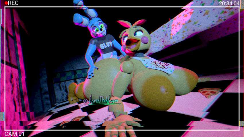 16:9 3d_(artwork) animatronic anthro asrielthewagon avian big_breasts bird breasts chicken clothing digital_media_(artwork) duo english_text erection female five_nights_at_freddy's five_nights_at_freddy's_2 galliform gallus_(genus) genitals hair hi_res humanoid machine male male/female mammal nipples nude penis phasianid robot scottgames sex shaded smile source_filmmaker text toy_bonnie_(fnaf) toy_chica_(fnaf) video_games watermark widescreen