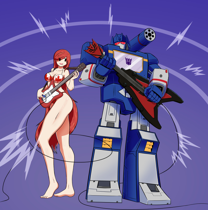 absurd_res bikini blue_body canada canadian_flag clothed clothing cord crossover cybertronian duo female guitar hair hasbro hi_res human humanoid interspecies invalid_tag jamesthespectre juliette laserbeak long_hair love machine male male/female mammal monoeye music musical_instrument open_mouth plucked_string_instrument red_eyes red_hair robot romantic romantic_couple size_difference skimpy smile sound_effects soundwave story story_in_description string_instrument strumming swimwear symbol takara_tomy transformers white_body wingding_eyes