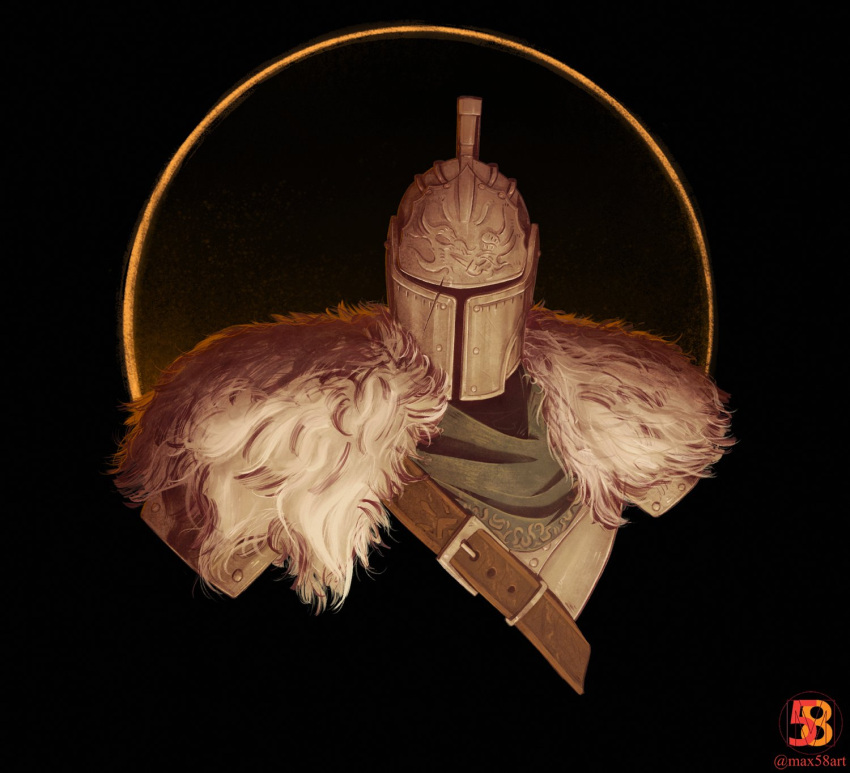 1other armor bearer_of_the_curse cape chest_belt dark_souls_(series) dark_souls_ii facing_viewer full_armor fur_cape helm helmet highres max58art portrait