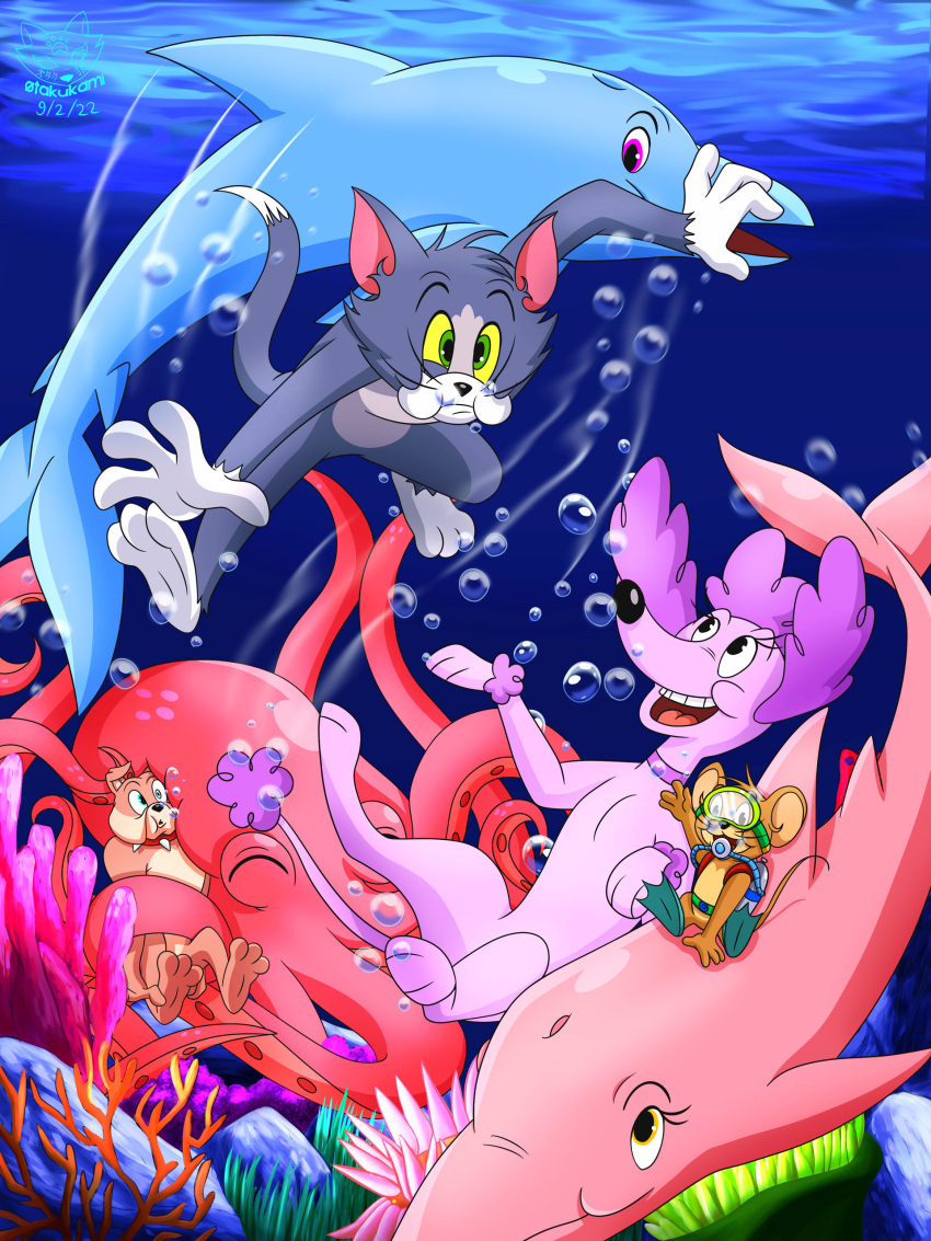 absurd_res anthro arm_tuft big_eyes black_eyes black_nose black_pupils blue_body blue_fur blue_skin brown_body brown_fur bubble bulldog canid canine canis cephalopod cetacean coleoid collar collar_only delphinoid detailed detailed_background dipstick_limbs dipstick_tail diving_mask domestic_cat domestic_dog echinoderm echinozoan embrace eyelashes eyes_closed felid feline felis female feral friend friendly friends fur gesture grass green_eyes group hair hand_tuft happy hi_res holding_another holding_breath holding_person hug interspecies jerry_mouse looking_at_another looking_at_partner looking_at_viewer looking_down looking_up love male male/female mammal marine markings mask mastiff metro-goldwyn-mayer mollusk molosser mostly_nude mouse murid murine neck_markings nude octopodiform octopus on_model on_top on_top_of otakukamihowl pink_body pink_ears pink_skin plant poodle pupils purple_body purple_fur purple_hair red_body red_eyes red_skin riding riding_on_back rock rodent romantic romantic_couple sabrina_(tom_and_jerry) scuba scuba_diver scuba_diving scuba_fins scuba_gear scuba_suit scuba_tank sea sea_urchin signature smile spike_bulldog spiked_collar spikes swimming tail_markings tail_tuft tan_body tan_fur teeth teeth_showing teeth_visible tentacles thomas_cat tom_and_jerry toothed_whale tuft underwater water waving waving_at_viewer waving_hand whiskers white_body white_fur yellow_sclera